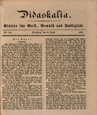 Didaskalia Samstag 28. Juni 1834