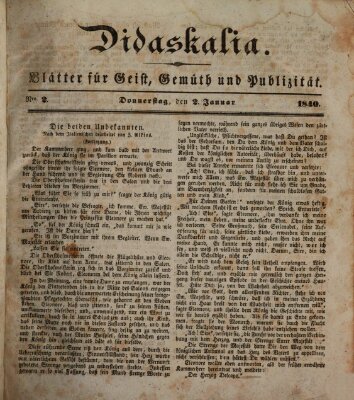 Didaskalia Donnerstag 2. Januar 1840