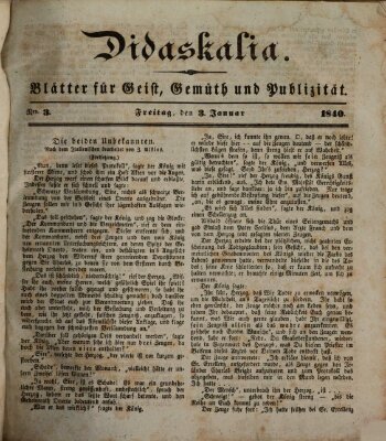 Didaskalia Freitag 3. Januar 1840