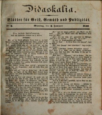 Didaskalia Montag 6. Januar 1840