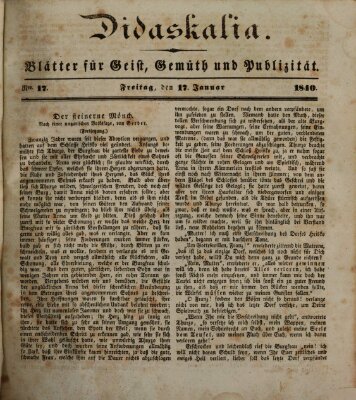 Didaskalia Freitag 17. Januar 1840