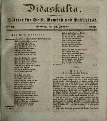 Didaskalia Freitag 24. Januar 1840