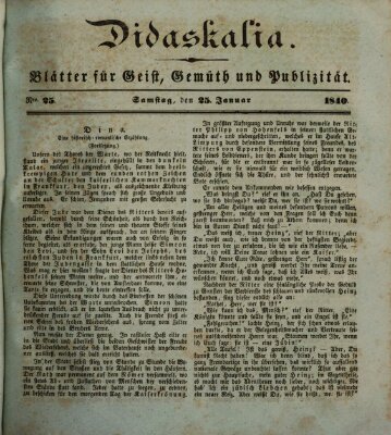 Didaskalia Samstag 25. Januar 1840