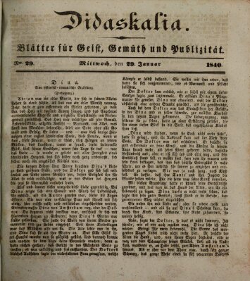 Didaskalia Mittwoch 29. Januar 1840