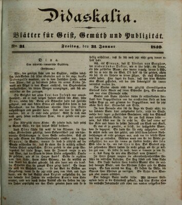 Didaskalia Freitag 31. Januar 1840