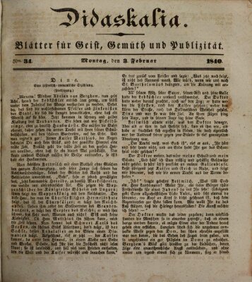 Didaskalia Montag 3. Februar 1840