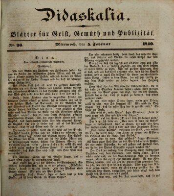 Didaskalia Mittwoch 5. Februar 1840