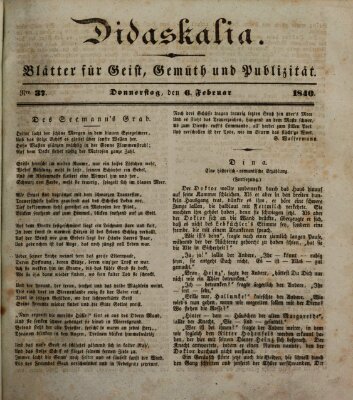 Didaskalia Donnerstag 6. Februar 1840