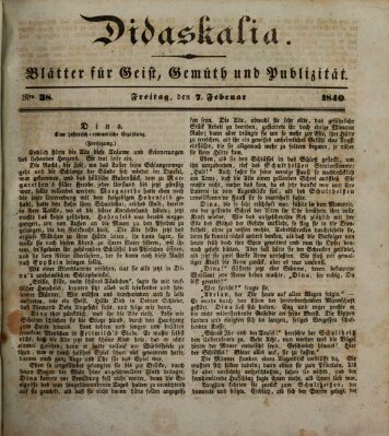 Didaskalia Freitag 7. Februar 1840