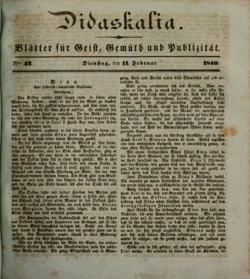 Didaskalia Dienstag 11. Februar 1840