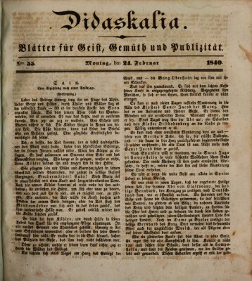 Didaskalia Montag 24. Februar 1840