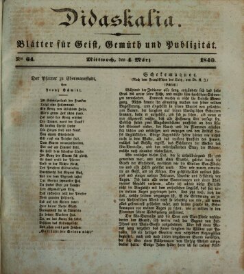 Didaskalia Mittwoch 4. März 1840