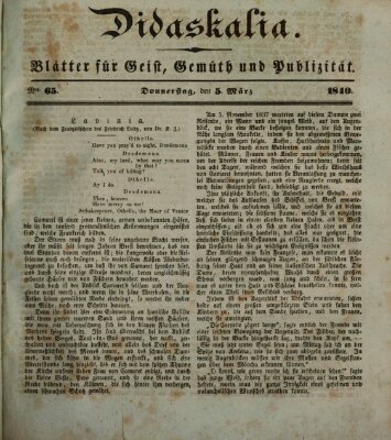 Didaskalia Donnerstag 5. März 1840