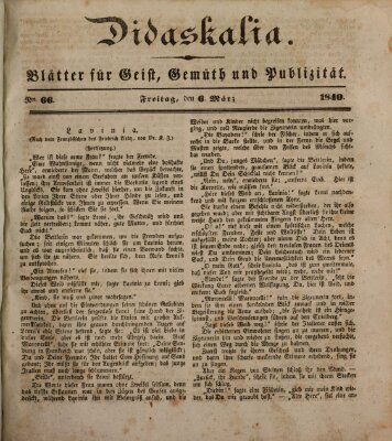 Didaskalia Freitag 6. März 1840