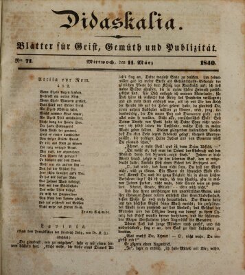 Didaskalia Mittwoch 11. März 1840