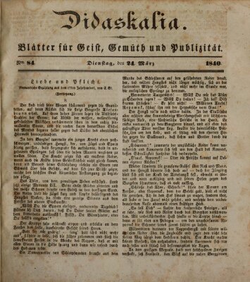 Didaskalia Dienstag 24. März 1840