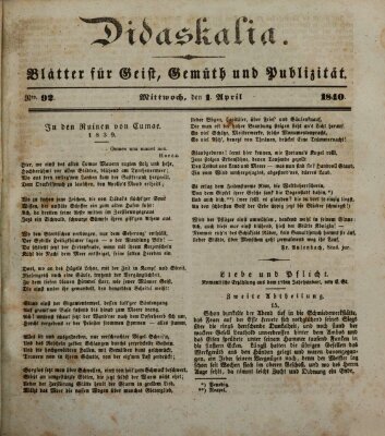 Didaskalia Mittwoch 1. April 1840