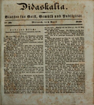 Didaskalia Mittwoch 8. April 1840