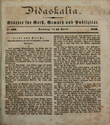 Didaskalia Samstag 11. April 1840