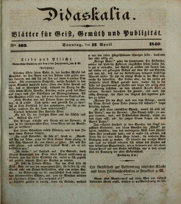 Didaskalia Sonntag 12. April 1840