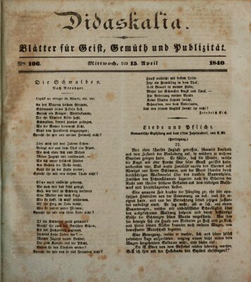 Didaskalia Mittwoch 15. April 1840