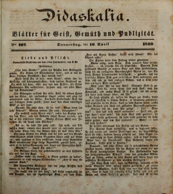 Didaskalia Donnerstag 16. April 1840