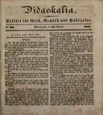 Didaskalia Mittwoch 22. April 1840