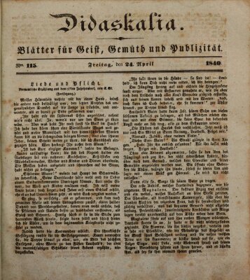 Didaskalia Freitag 24. April 1840