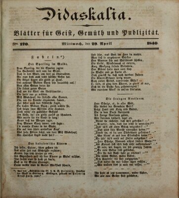 Didaskalia Mittwoch 29. April 1840