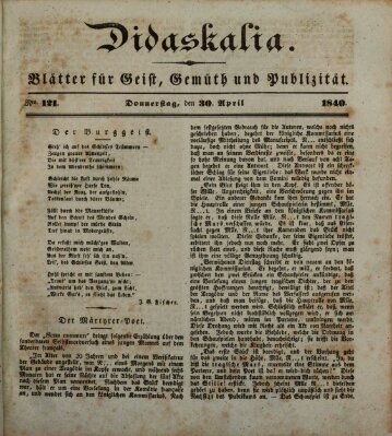 Didaskalia Donnerstag 30. April 1840