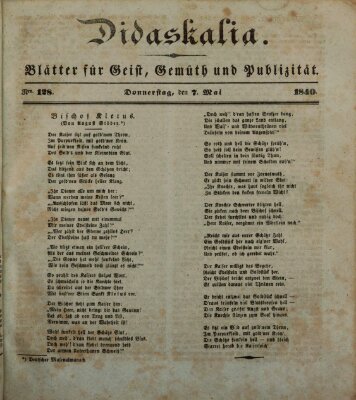 Didaskalia Donnerstag 7. Mai 1840