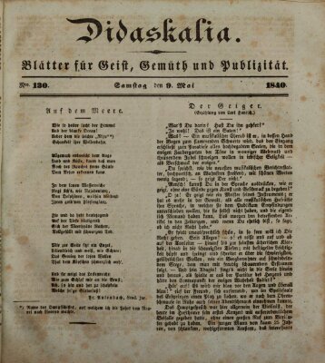 Didaskalia Samstag 9. Mai 1840