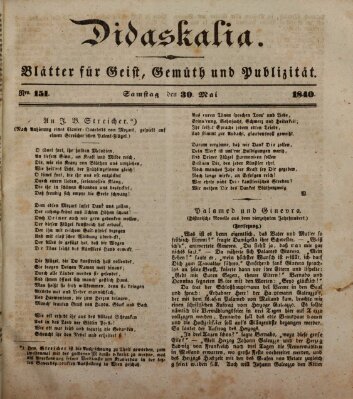 Didaskalia Samstag 30. Mai 1840