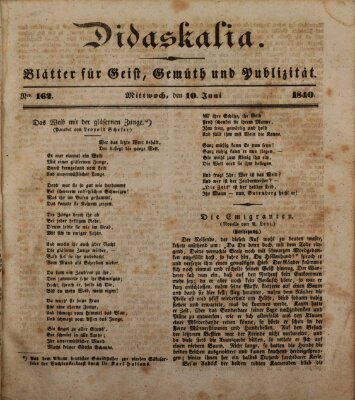 Didaskalia Mittwoch 10. Juni 1840