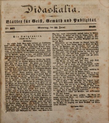 Didaskalia Montag 15. Juni 1840