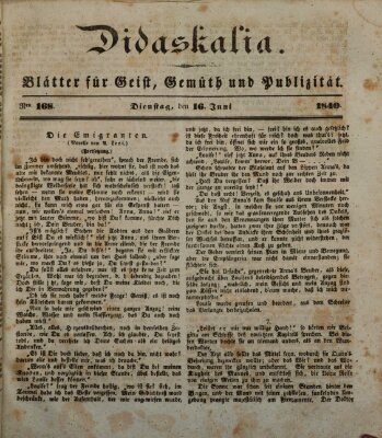 Didaskalia Dienstag 16. Juni 1840