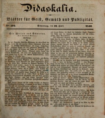 Didaskalia Sonntag 12. Juli 1840