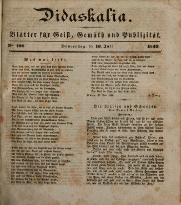 Didaskalia Donnerstag 16. Juli 1840