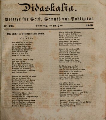 Didaskalia Sonntag 19. Juli 1840