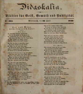 Didaskalia Mittwoch 22. Juli 1840