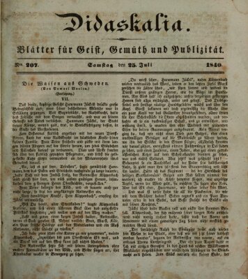 Didaskalia Samstag 25. Juli 1840