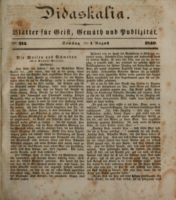 Didaskalia Samstag 1. August 1840