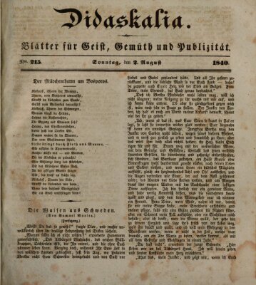 Didaskalia Sonntag 2. August 1840