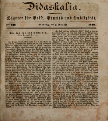 Didaskalia Montag 3. August 1840