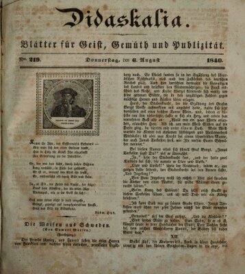 Didaskalia Donnerstag 6. August 1840