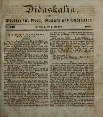 Didaskalia Freitag 7. August 1840