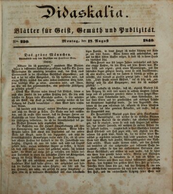 Didaskalia Montag 17. August 1840