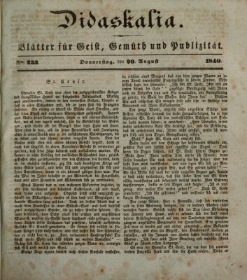 Didaskalia Donnerstag 20. August 1840