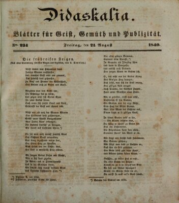 Didaskalia Freitag 21. August 1840