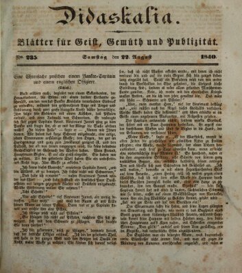 Didaskalia Samstag 22. August 1840